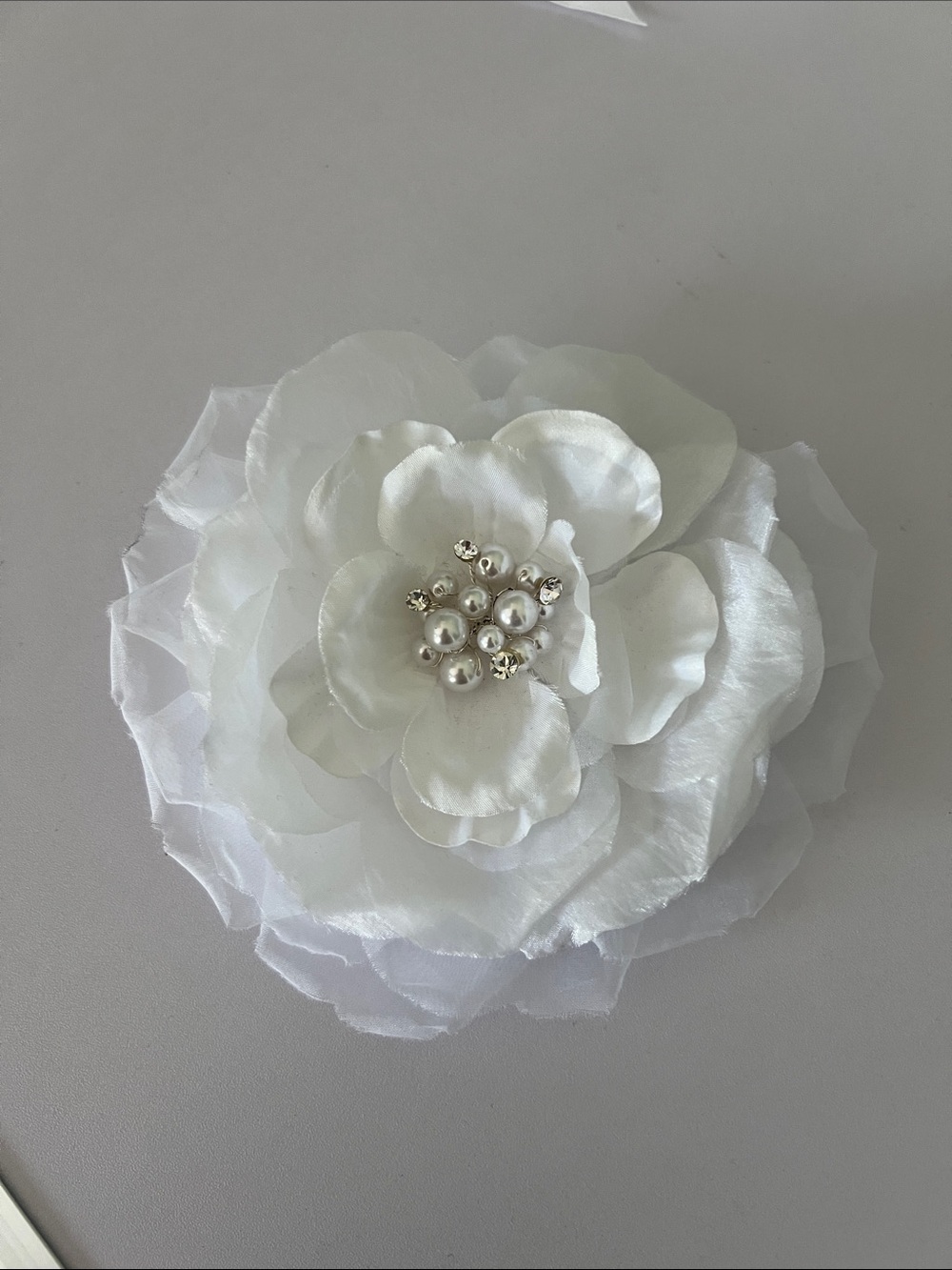 White Satin Pearl Flower Hair Clip